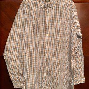 Neiman Marcus Dress Shirt Mens 17.5 Neck 36/37 Sleeves Blue Brown Check Plaid